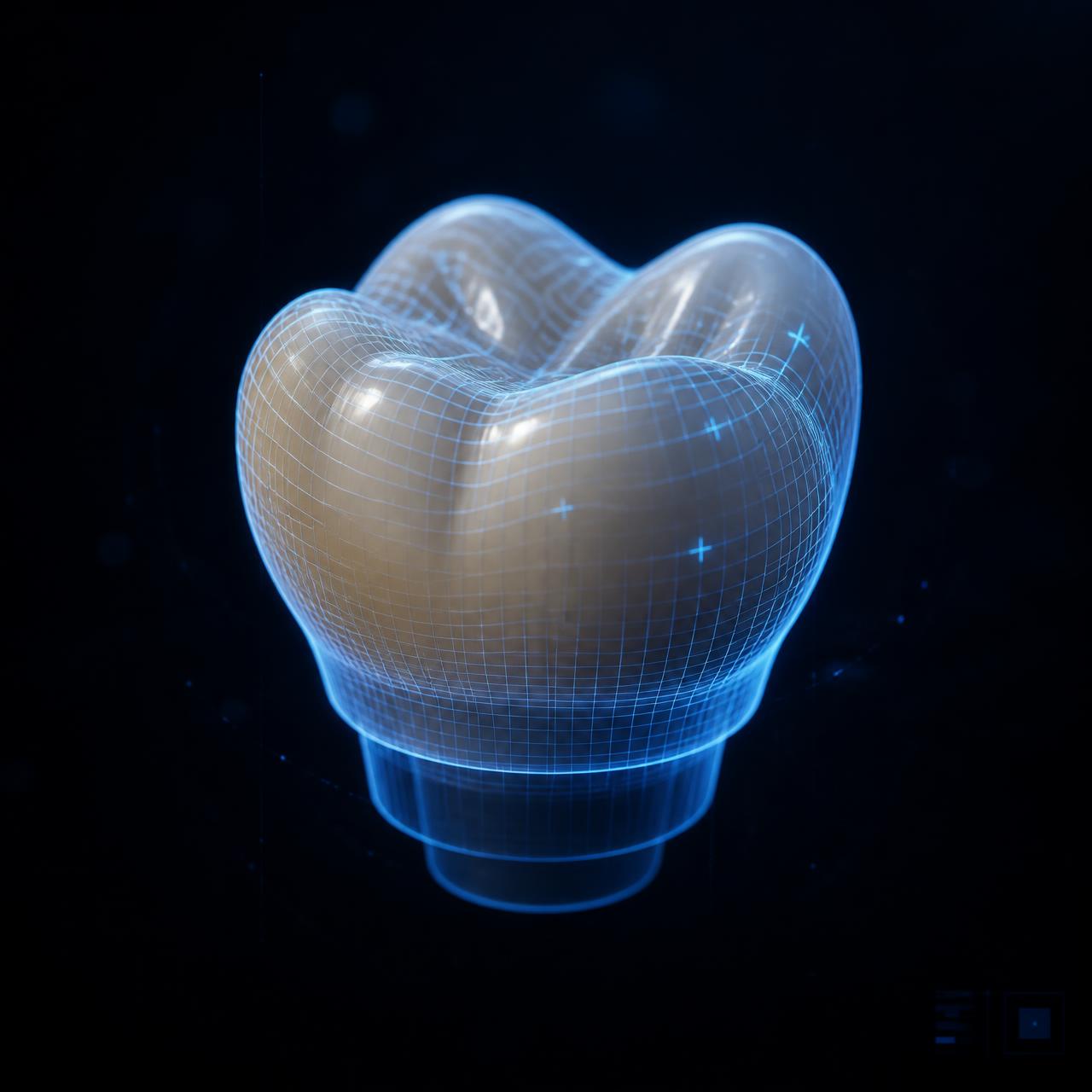 Render 3D de coroa dentária com malha CAD